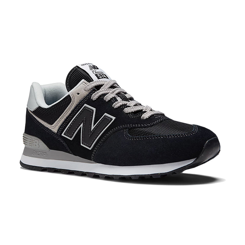 Angled side view of New Balance Men's 574 Sneaker in Black/ White.