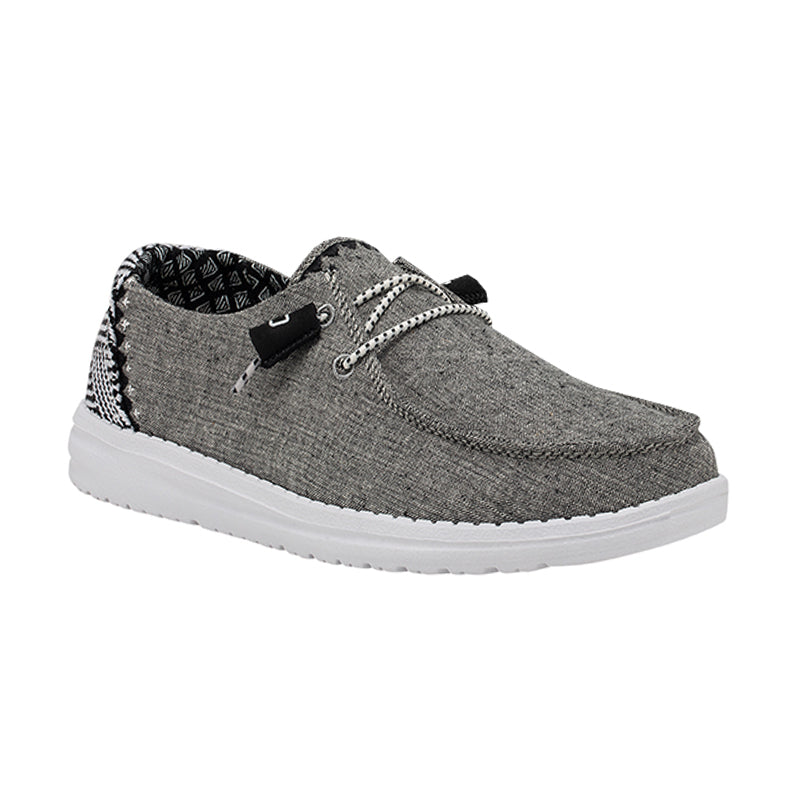 Women's HEYDUDE Wendy Chambray Woven - Onyx - 45° Angle - Available at Tradehome Shoes